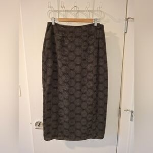 Vintage 90's Black Graphic Print/Polka Dot Maxi Wrap Skirt (Size 14 Petite)